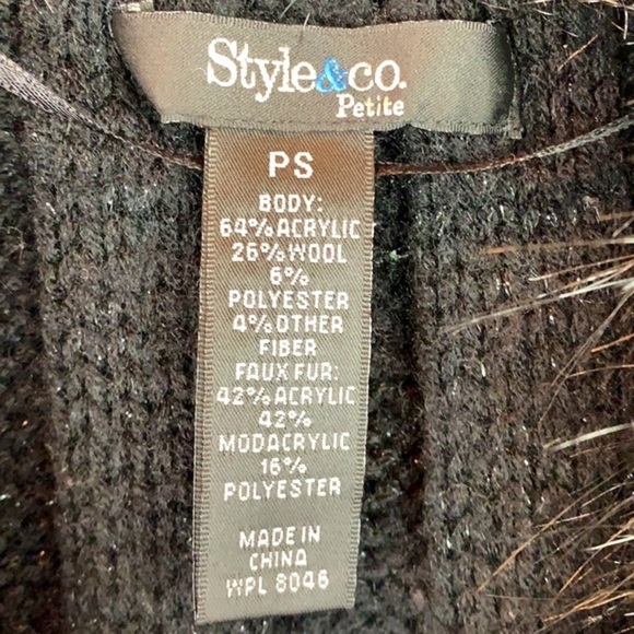 Style & Co. Wool Blend Open Front Sleeveless Knit Cardigan With Faux Fur Trim - Picture 6 of 6